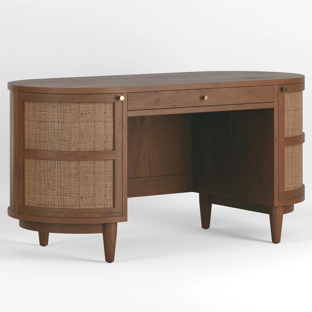 Noah Modern Classic Brown Wood Cane Oval Desk|