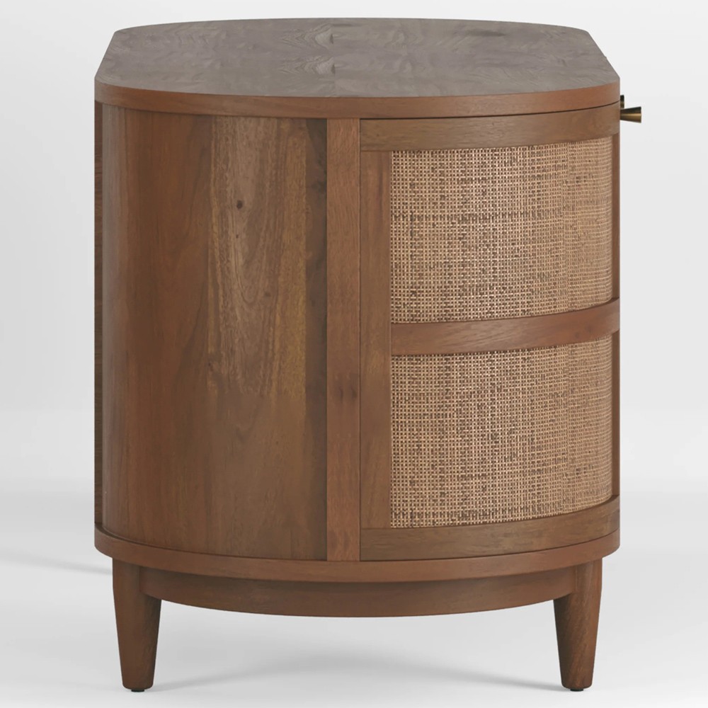 Noah Modern Classic Brown Wood Cane Oval Desk|
