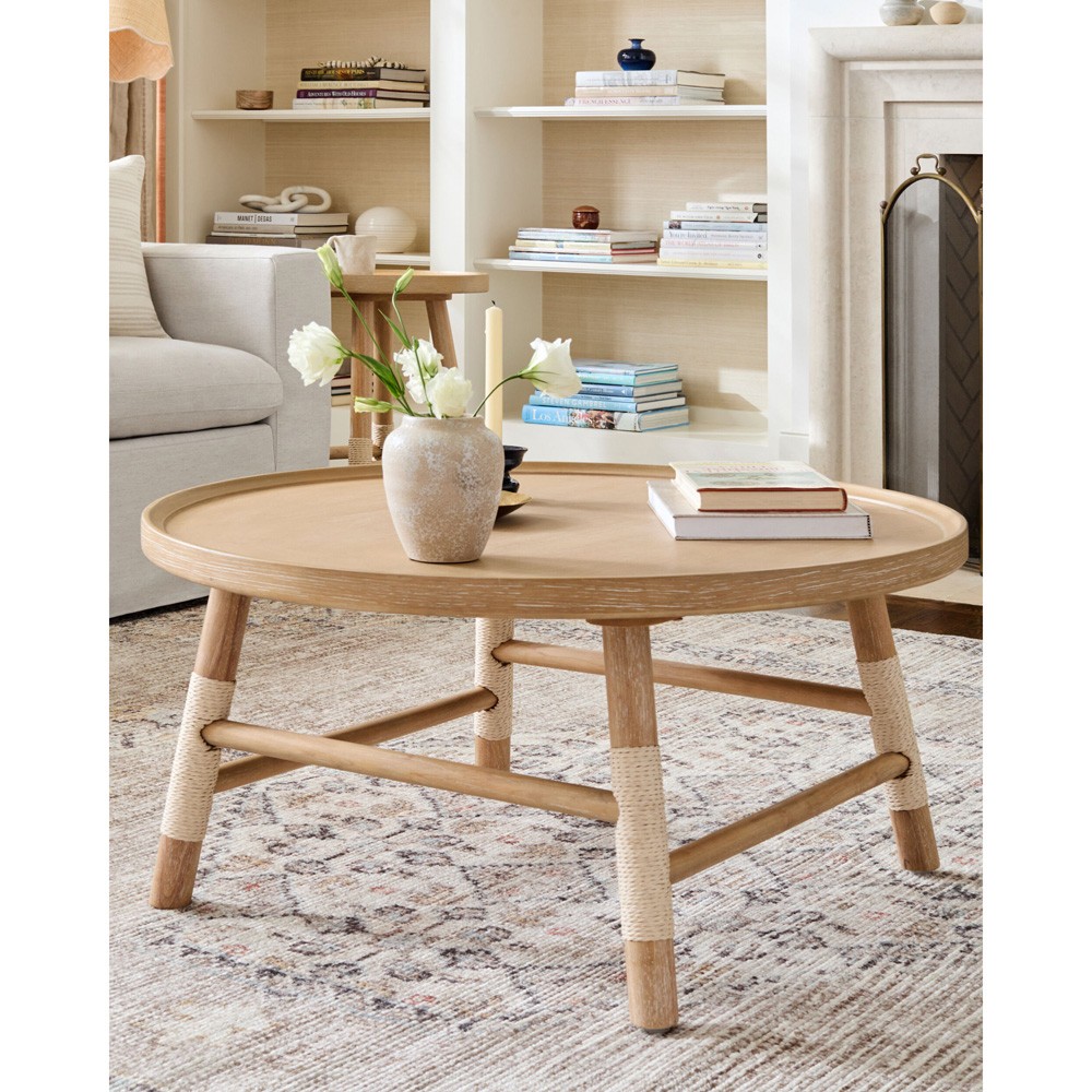 Cora Coastal Beach Natural Brown Wood Round Coffee Table 31