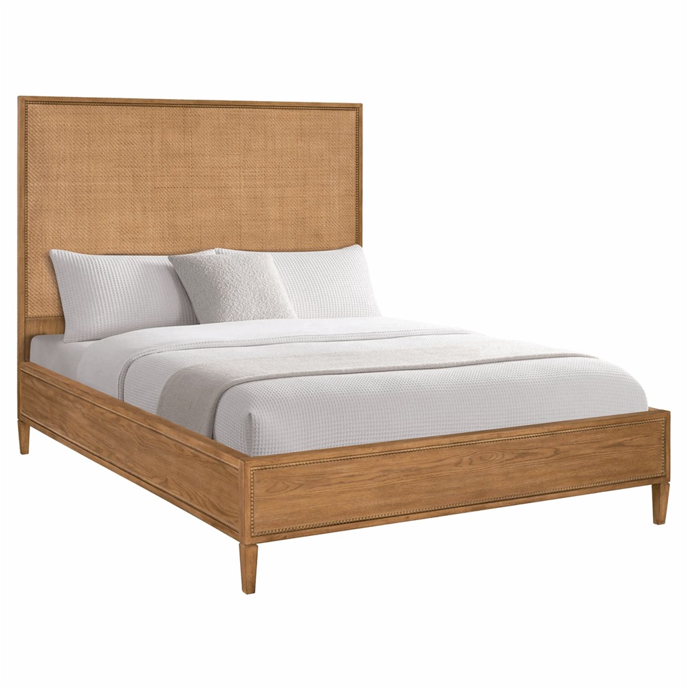 Anjana Coastal Beach Woven Rattan Brown Oak Bed - Queen|