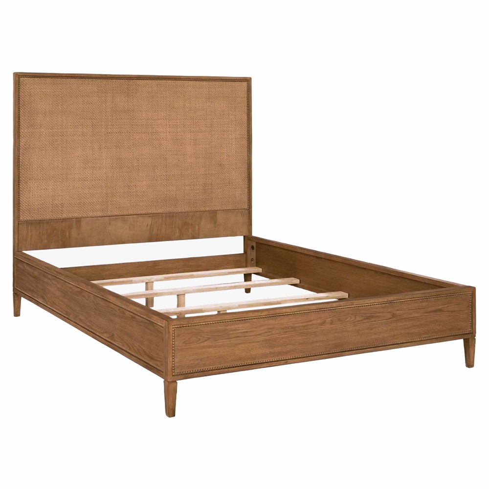 Anjana Coastal Beach Woven Rattan Brown Oak Bed - Queen|