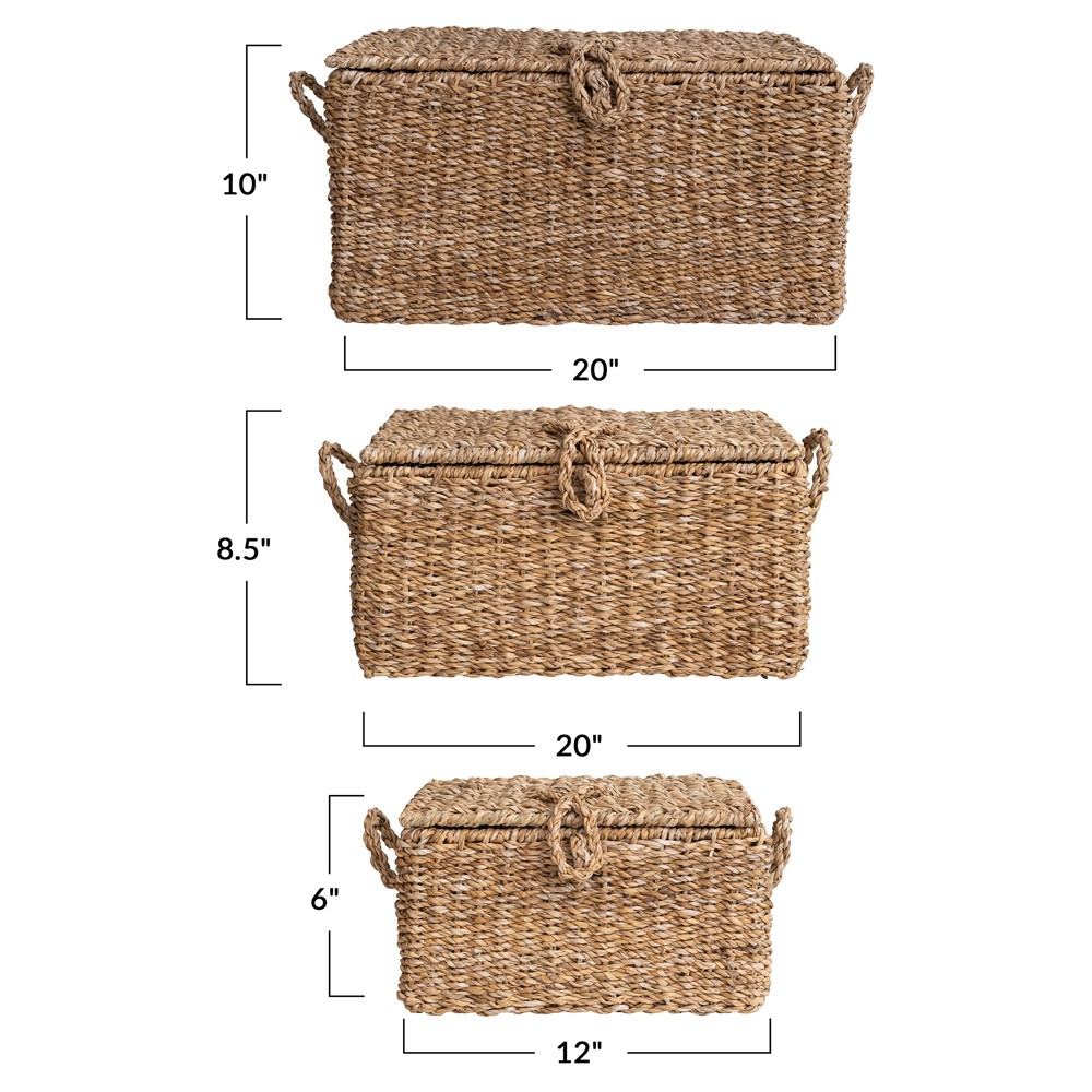 Maren Coastal Natural Woven Seagrass Decorative Basket - Set of 3|