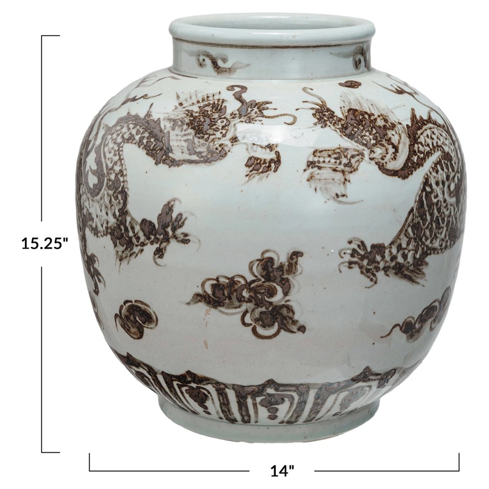 Estella Traditional White Porcelain Dragon Decorative Table Vase|