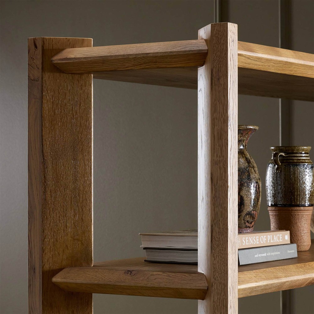 Edward Modern Classic Worn Brown Oak Wide Bookcase Wide (over 50 W