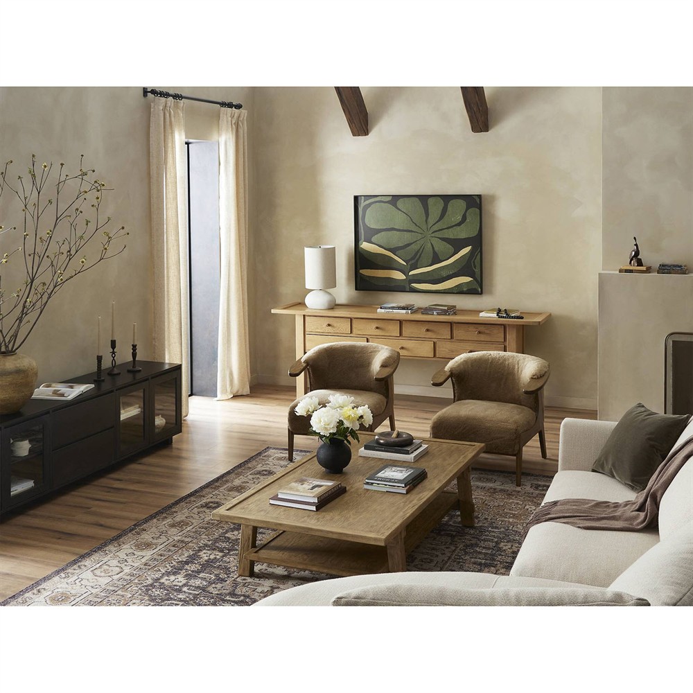 Trina Coastal Beach Light Oak Rectangular Coffee Table 61