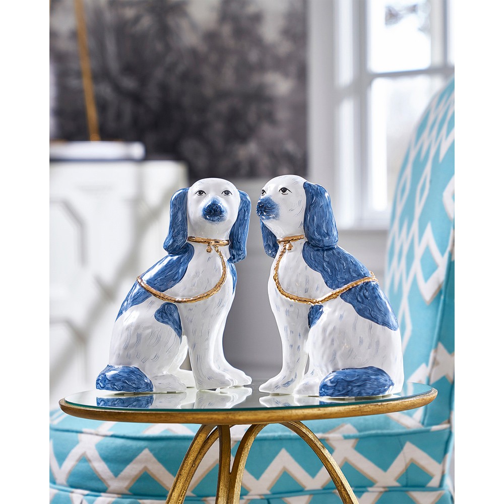 Riven Country Blue Ceramic Staffordshire Dog Figurine - Set of 2|