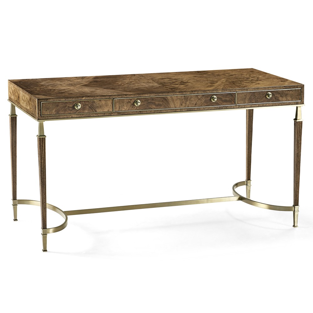 Whitaker Modern Classic Brown Walnut Wood Champagne Steel Desk|