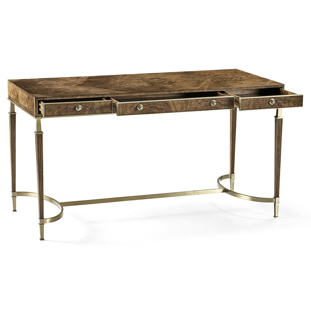 Whitaker Modern Classic Brown Walnut Wood Champagne Steel Desk|