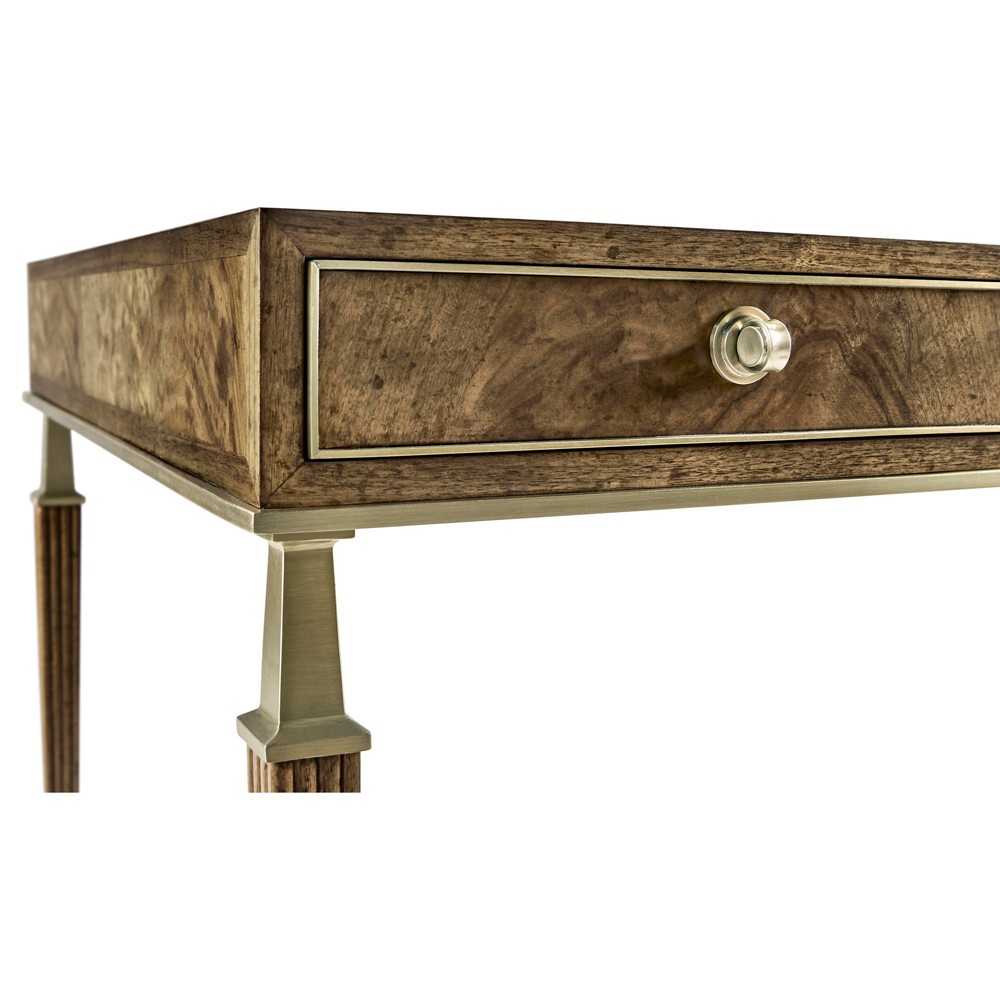 Whitaker Modern Classic Brown Walnut Wood Champagne Steel Desk|