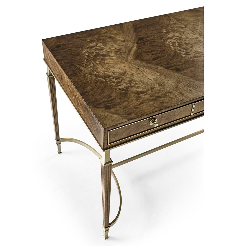 Whitaker Modern Classic Brown Walnut Wood Champagne Steel Desk|