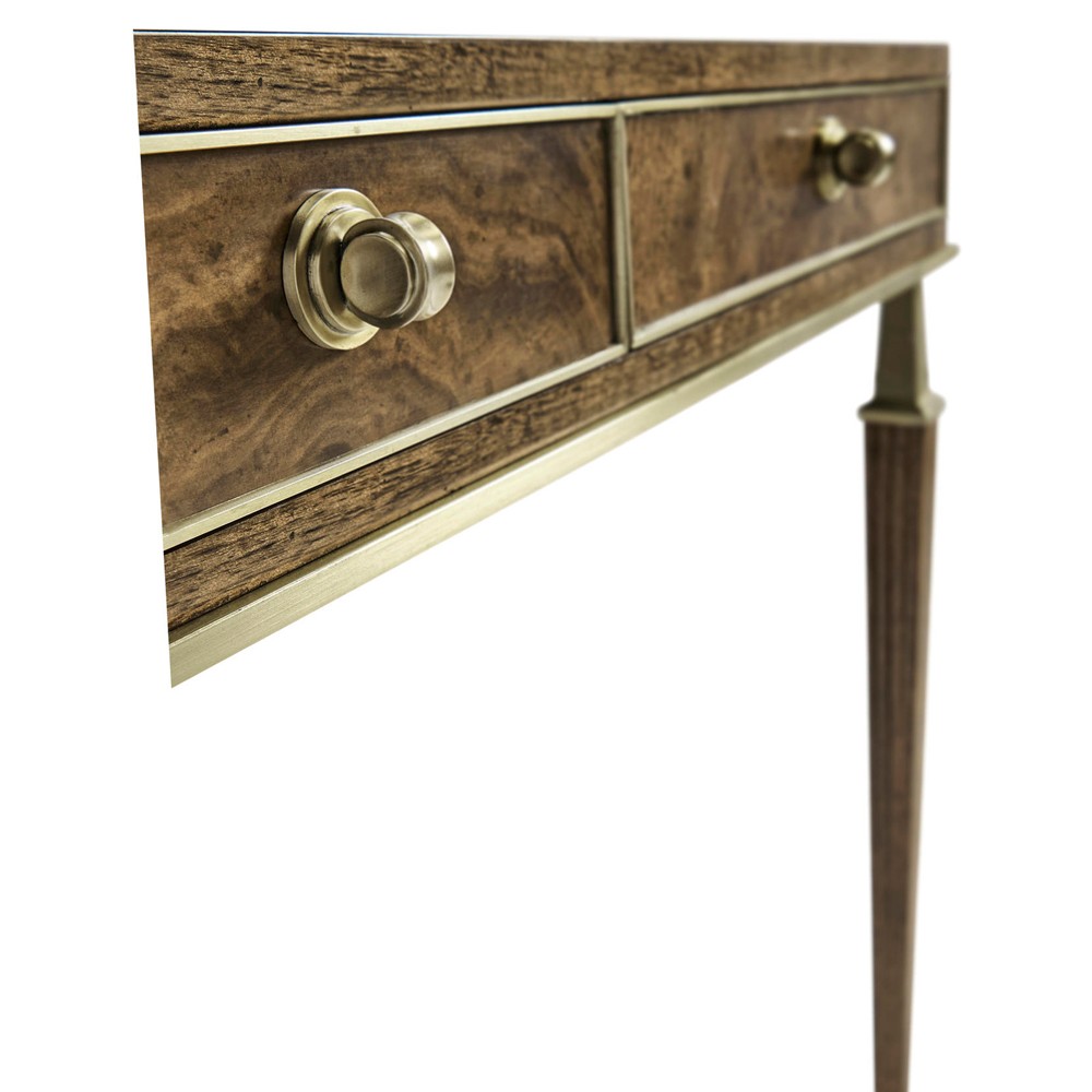 Whitaker Modern Classic Brown Walnut Wood Champagne Steel Desk|