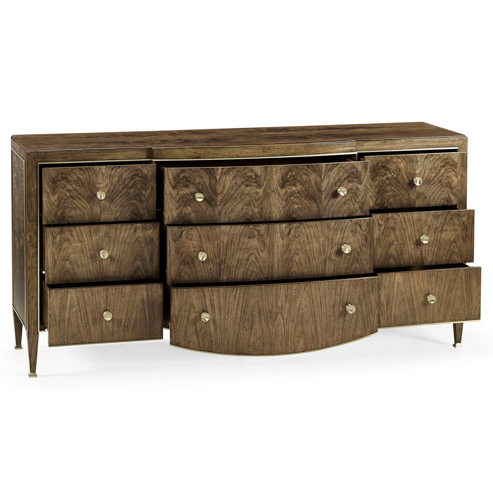 Whitaker Modern Classic Brown Walnut Champagne Steel Dresser|