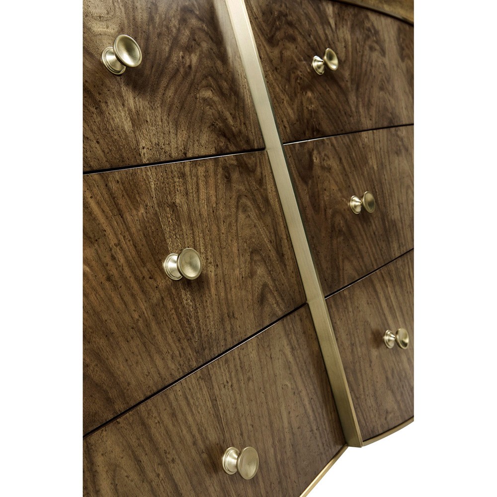 Whitaker Modern Classic Brown Walnut Champagne Steel Dresser|