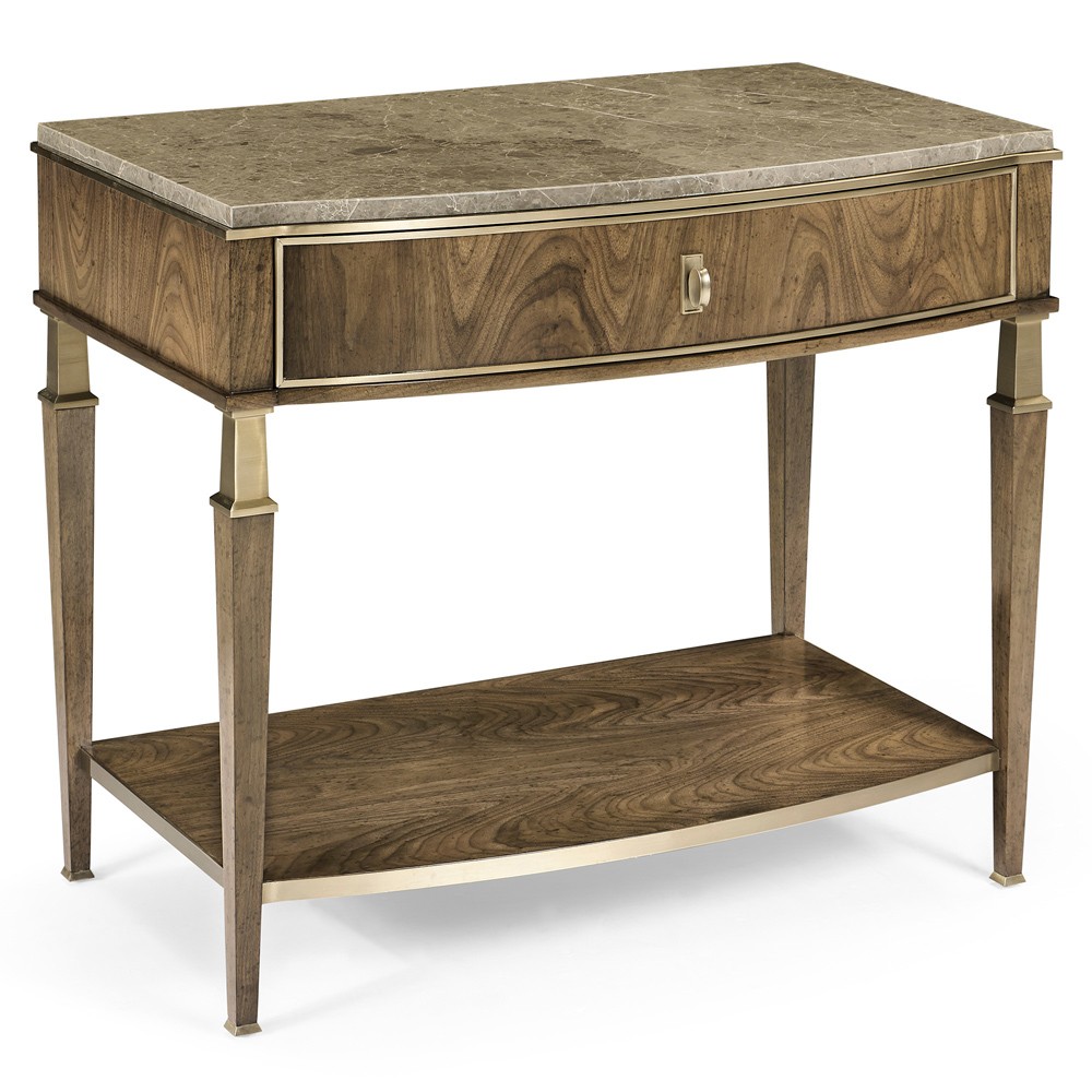 Whitaker Modern Classic Marble Brown Walnut Wide Nightstand|