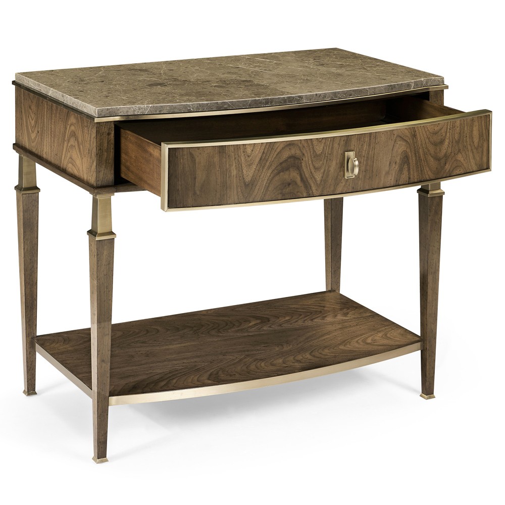 Whitaker Modern Classic Marble Brown Walnut Wide Nightstand|