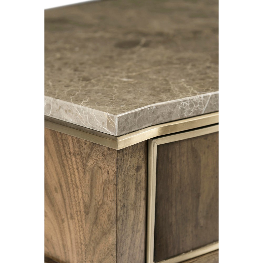 Whitaker Modern Classic Marble Brown Walnut Wide Nightstand|