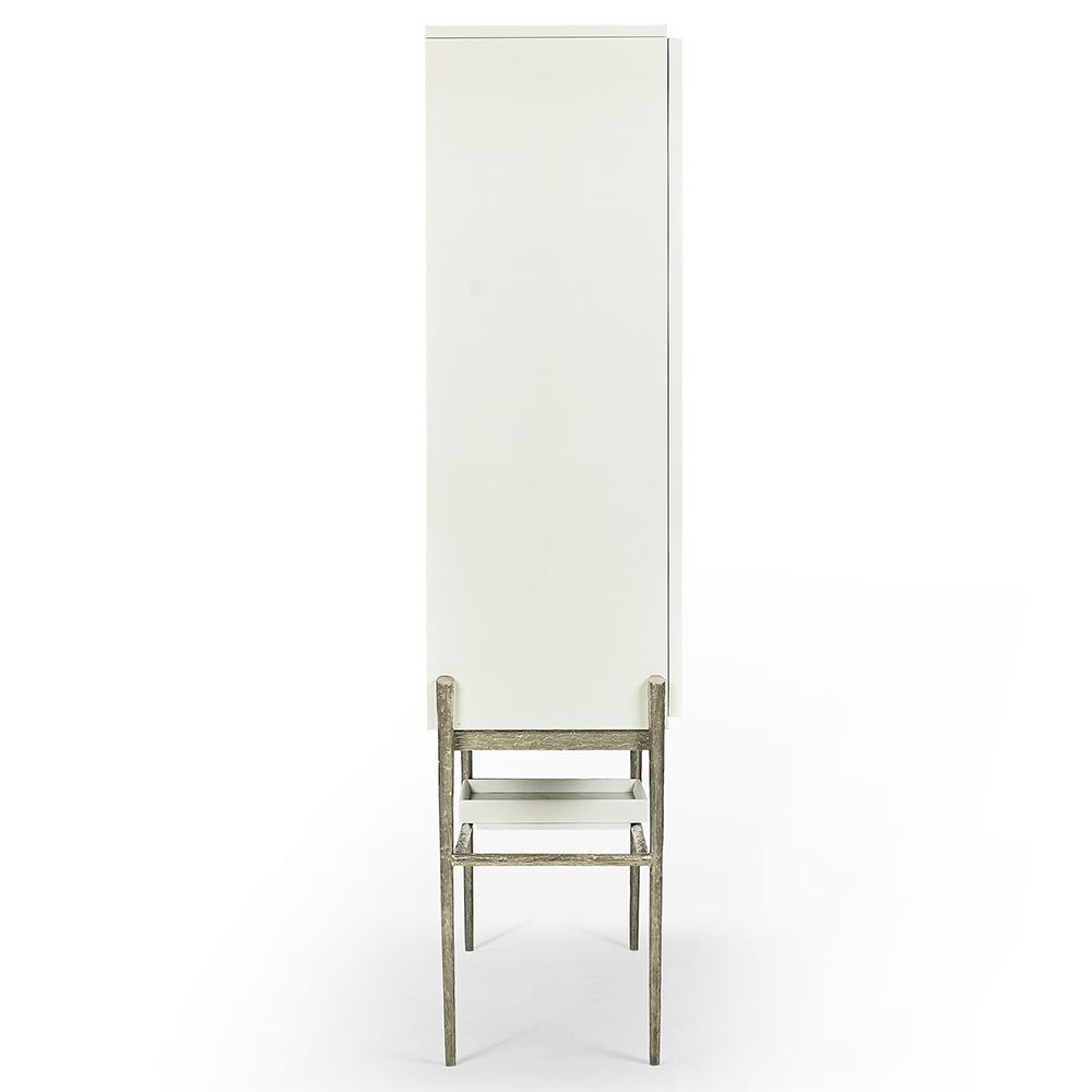 Maris Coastal Beach White Coral Patterned Oak Wood Bar Cabinet|