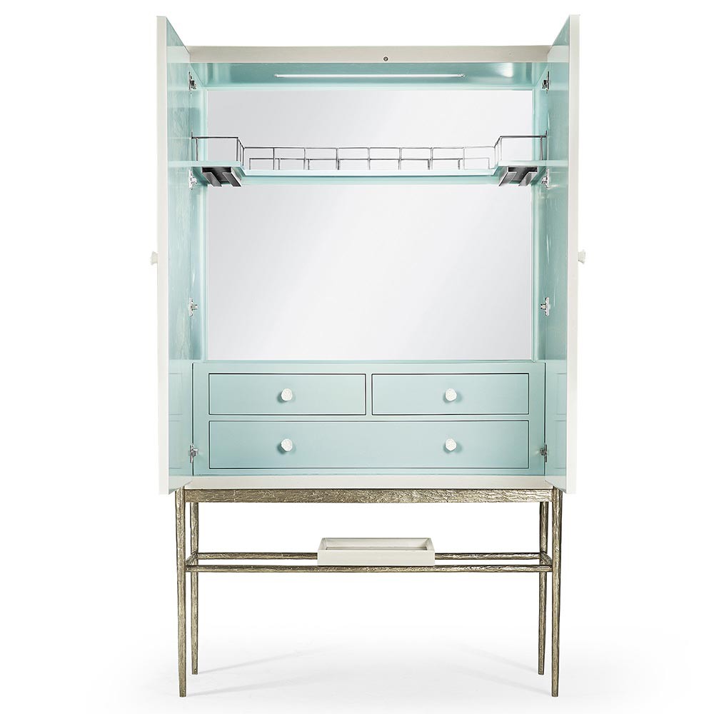 Maris Coastal Beach White Coral Patterned Oak Wood Bar Cabinet|