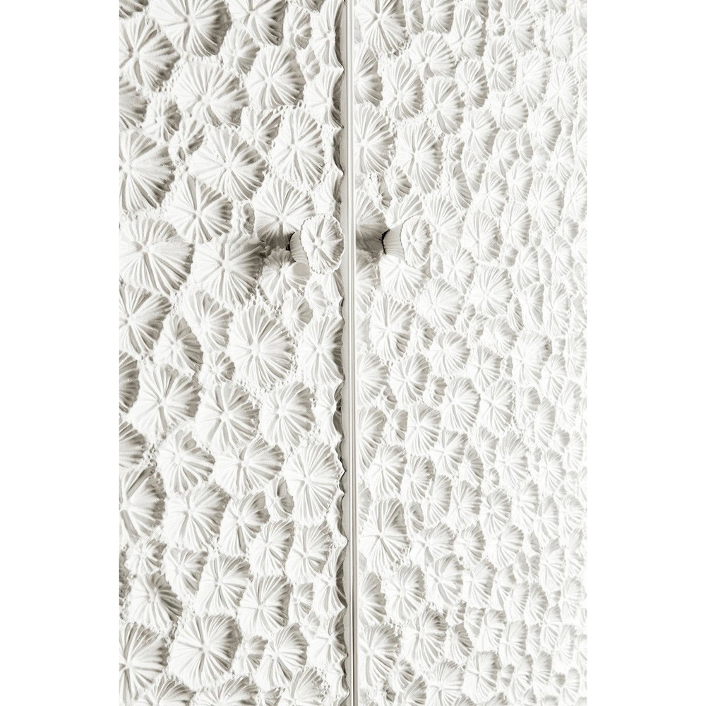 Maris Coastal Beach White Coral Patterned Oak Wood Bar Cabinet|