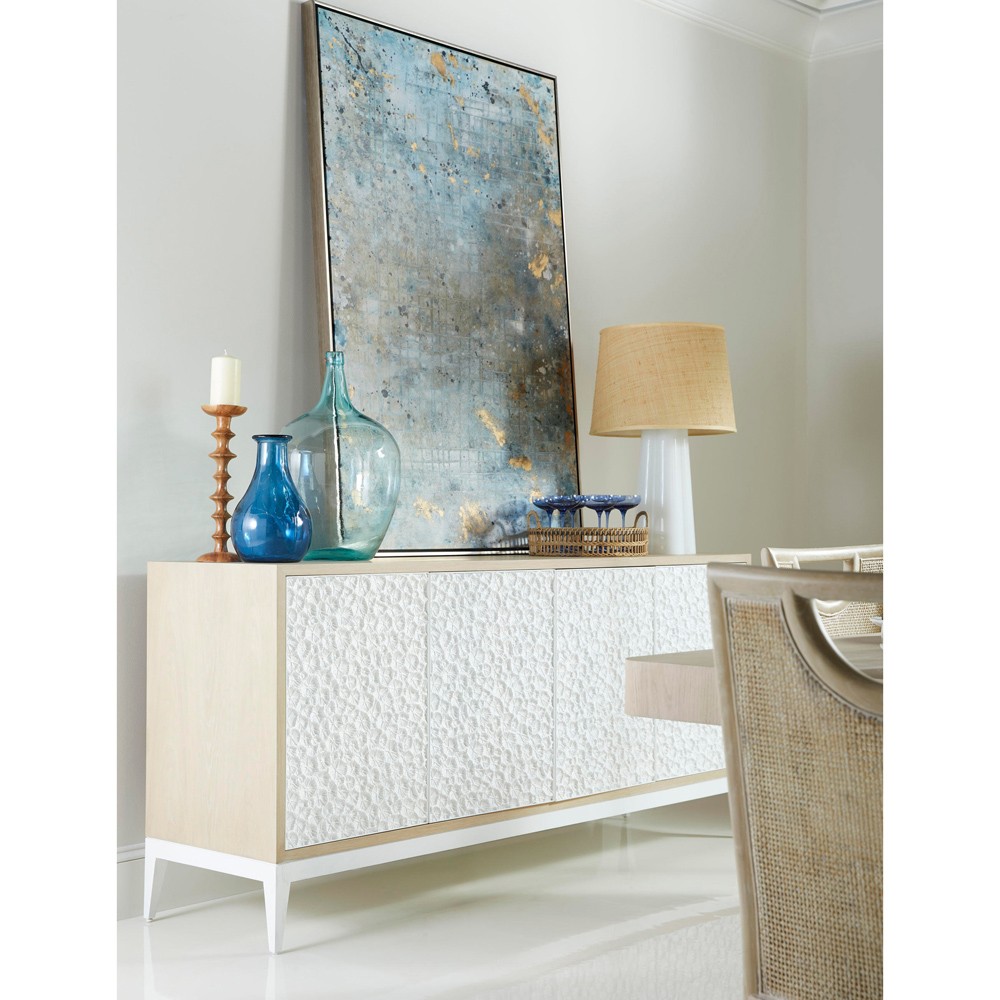 Maris Coastal Beach White Coral Patterned Oak Wood Sideboard Wide