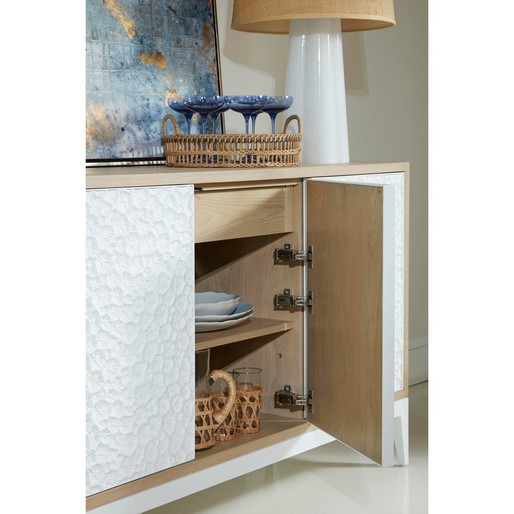 Maris Coastal Beach White Coral Patterned Oak Wood Sideboard Wide