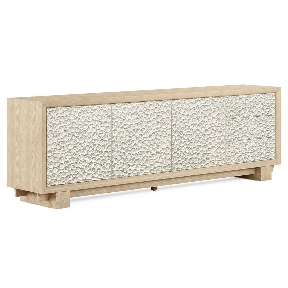 Maris Coastal Beach White Coral Patterned Oak Wood Media Cabinet - 102"|