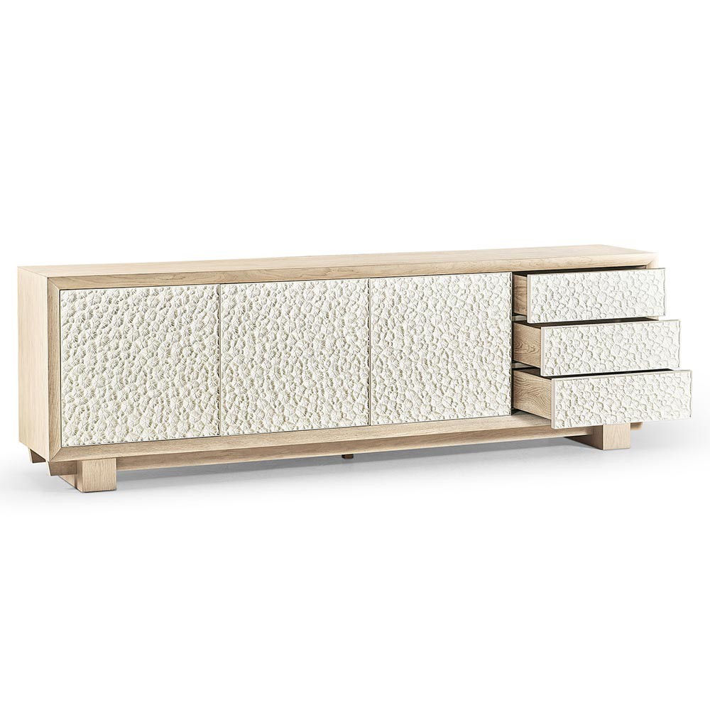 Maris Coastal Beach White Coral Patterned Oak Wood Media Cabinet - 102"|