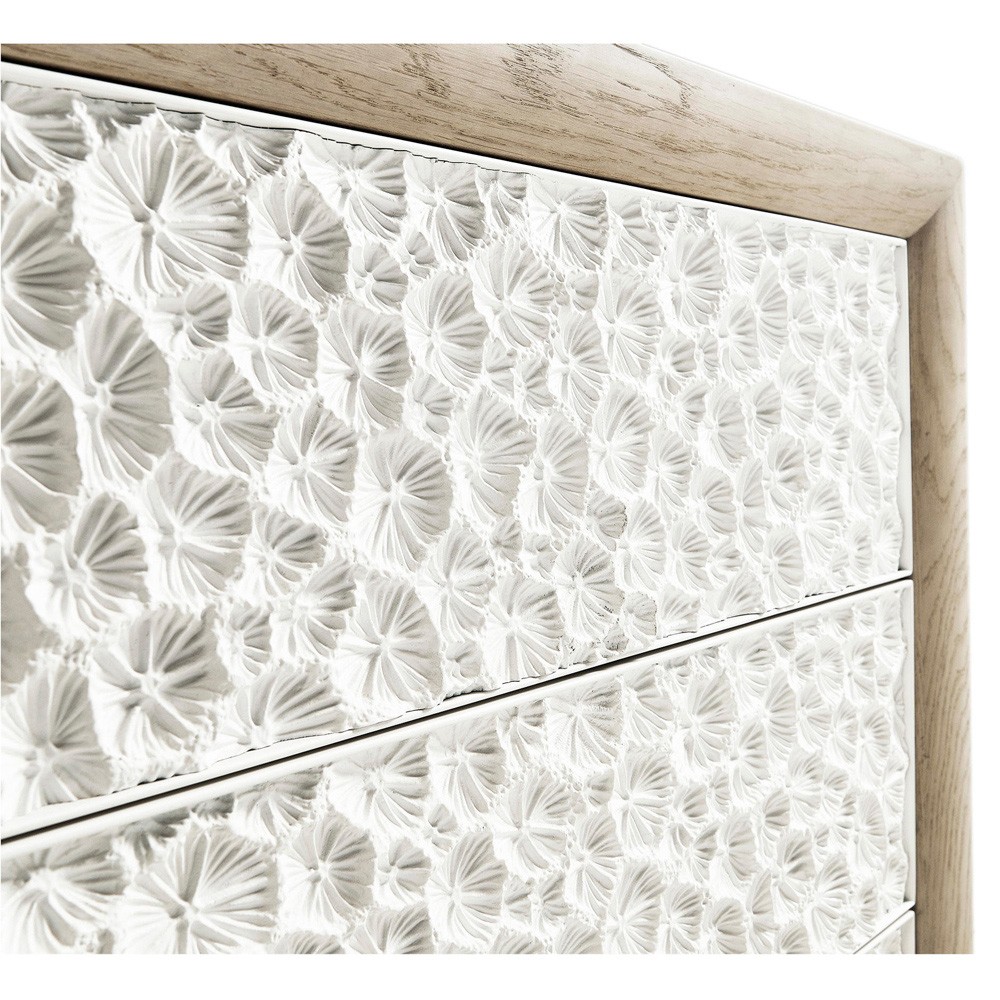 Maris Coastal Beach White Coral Patterned Oak Wood Media Cabinet - 102"|