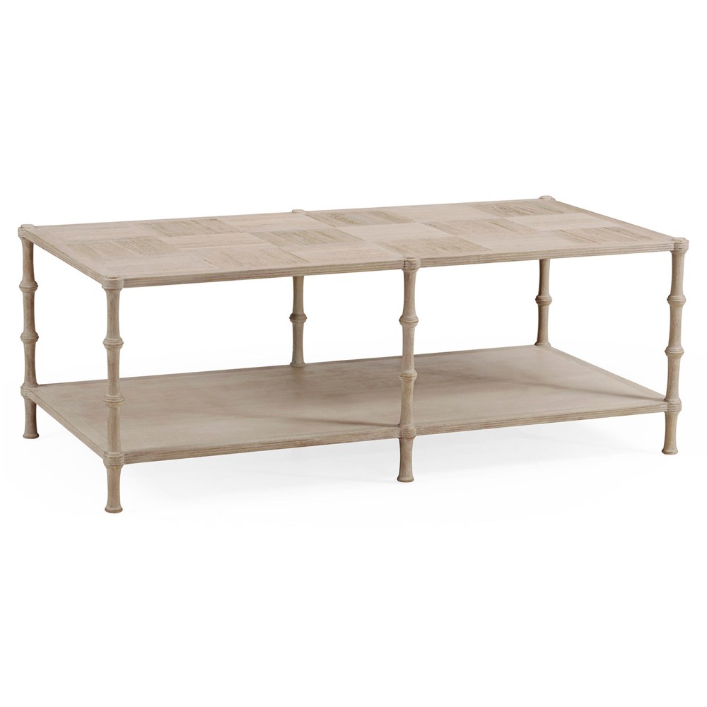 Mateo Modern Classic Beige Acacia Wood Bamboo Rectangular Coffee Table|