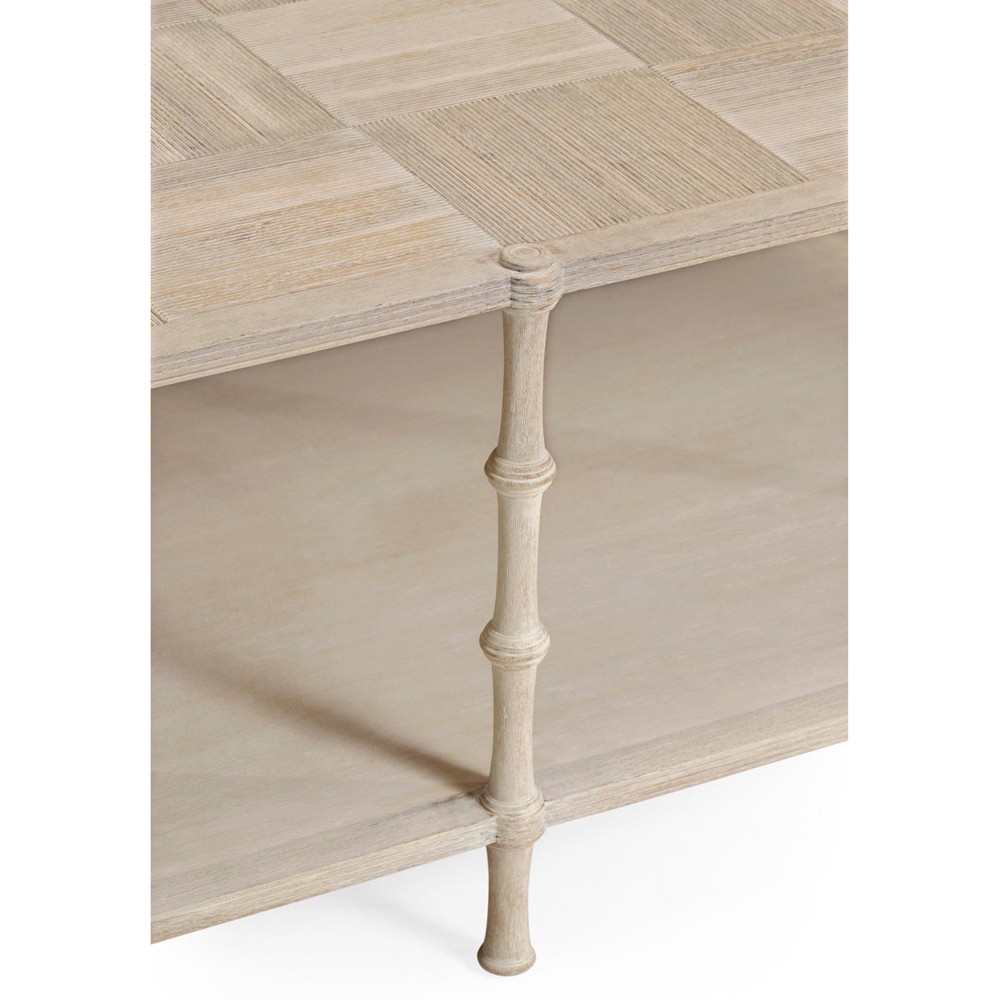 Mateo Modern Classic Beige Acacia Wood Bamboo Rectangular Coffee Table|