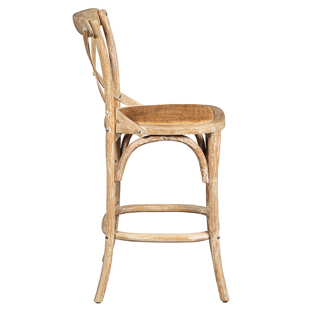 Maze Rustic Lodge Natural Woven Rattan Brown Oak Counter Stool|