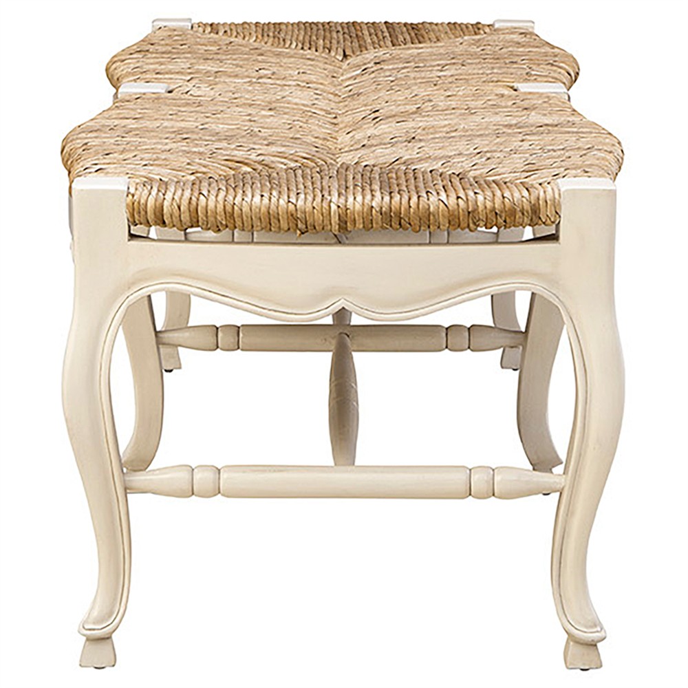 Lacey Updated Traditional Natural Woven Cream Mahogany Wood Entryway Bench|