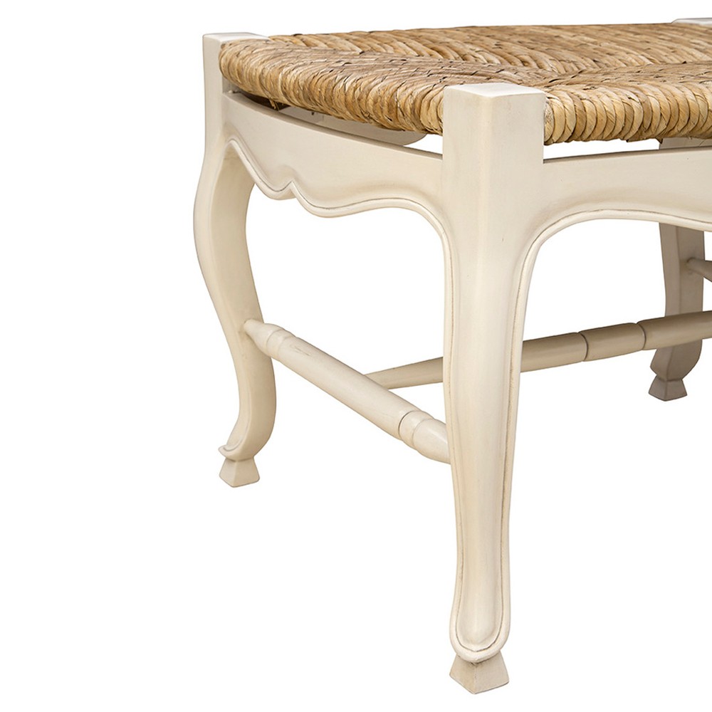 Lacey Updated Traditional Natural Woven Cream Mahogany Wood Entryway Bench|