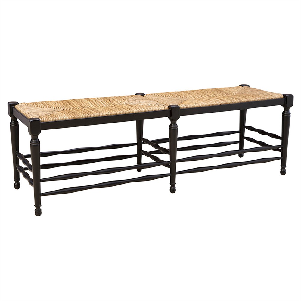 Arnold Coastal Beach Natural Woven Black Mahogany Wood Dining Bench|