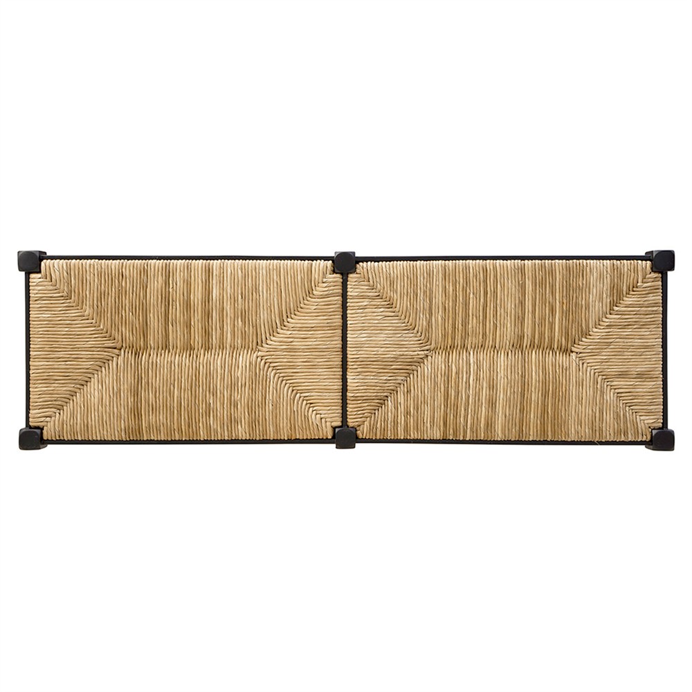 Arnold Coastal Beach Natural Woven Black Mahogany Wood Dining Bench|