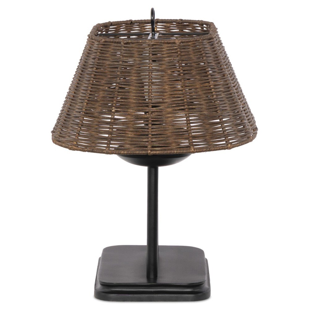Hadwick Traditional Brown Rattan Shade Black Iron Table Lamp|