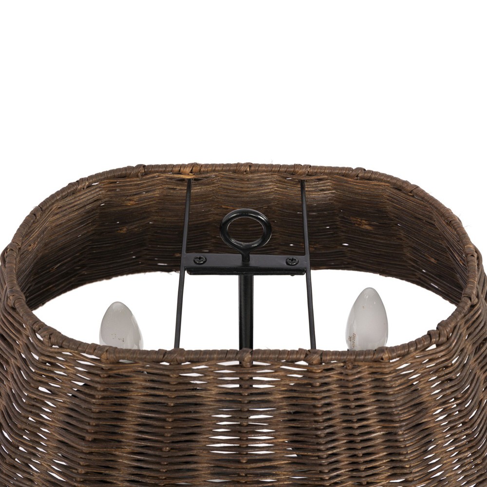 Hadwick Traditional Brown Rattan Shade Black Iron Table Lamp|