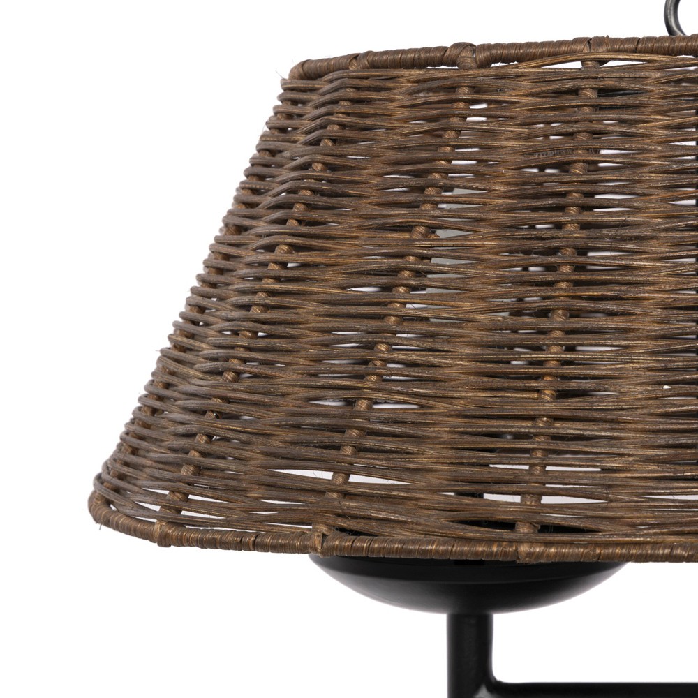 Hadwick Traditional Brown Rattan Shade Black Iron Table Lamp|