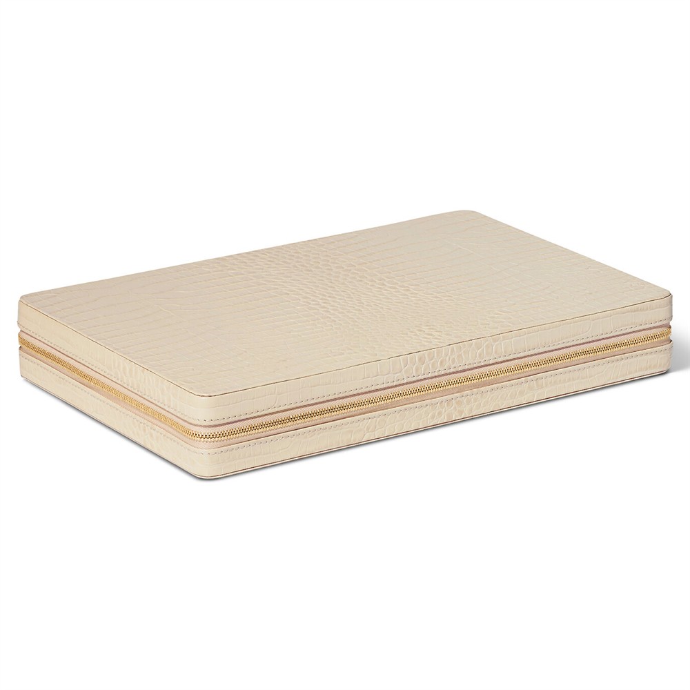 AERIN Enzo Modern Classic Fawn Leather Case Travel Backgammon Set|