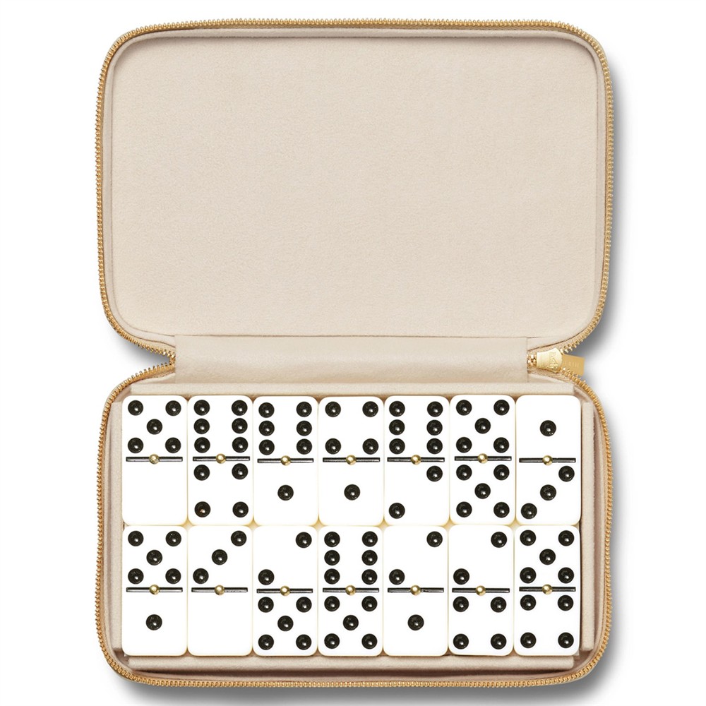 AERIN Enzo Modern Classic Fawn Leather Case Travel Domino Set|