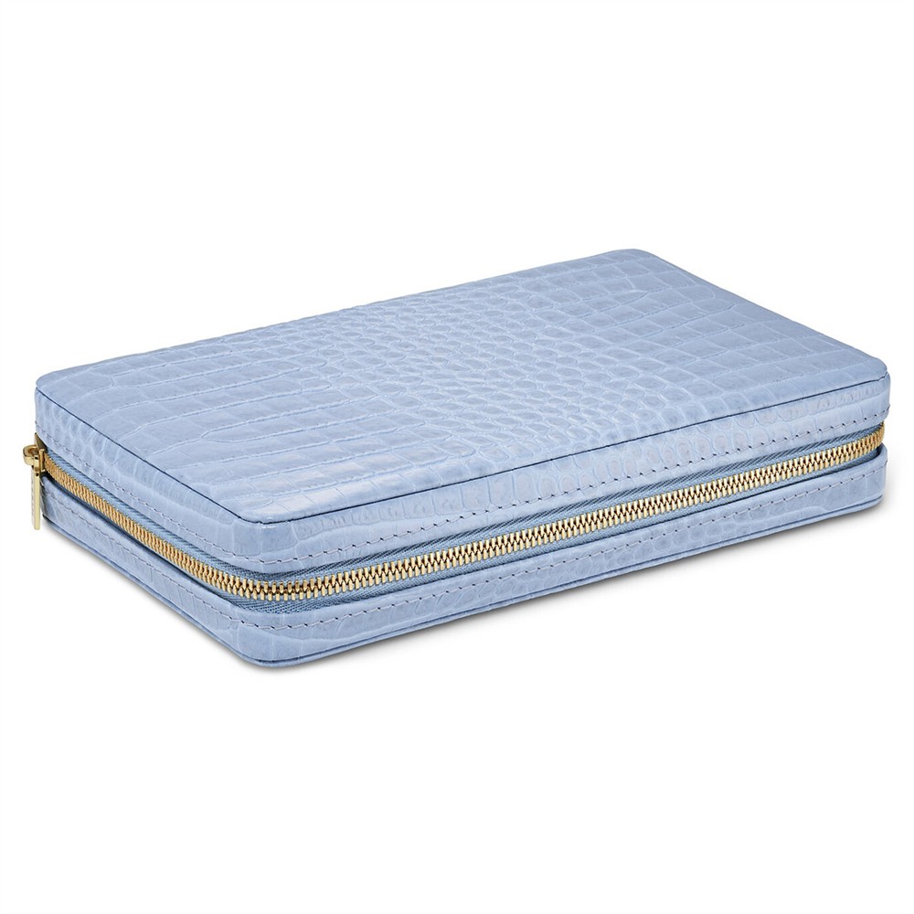 AERIN Enzo Modern Classic Blue Leather Case Travel Domino Set|