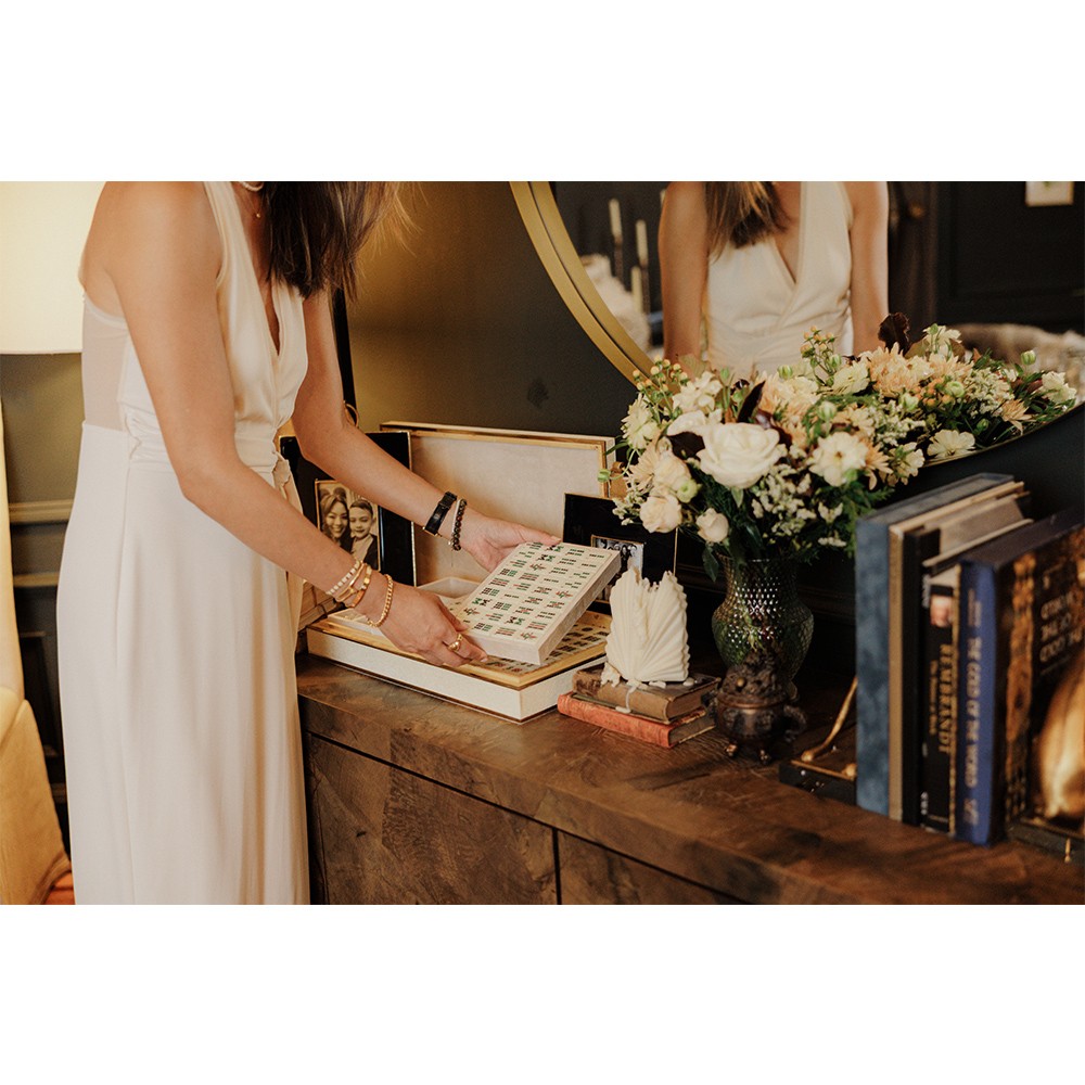 AERIN Luxe Modern Classic Cream Shagreen Mahjong Set|