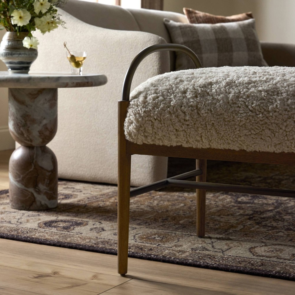 Demi Beige Shearling Accent Stool|