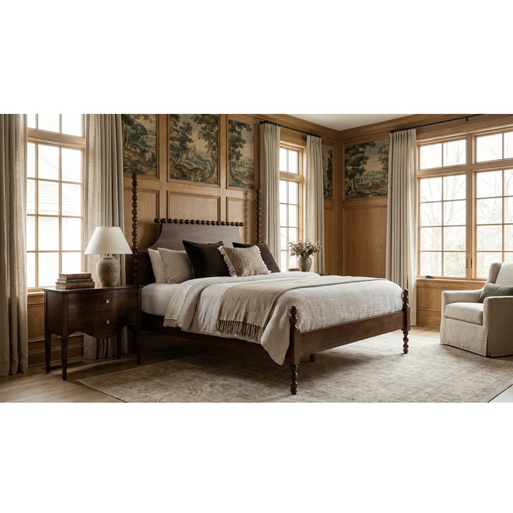 Alaine Updated Traditional Dark Brown Walnut Wood Curved