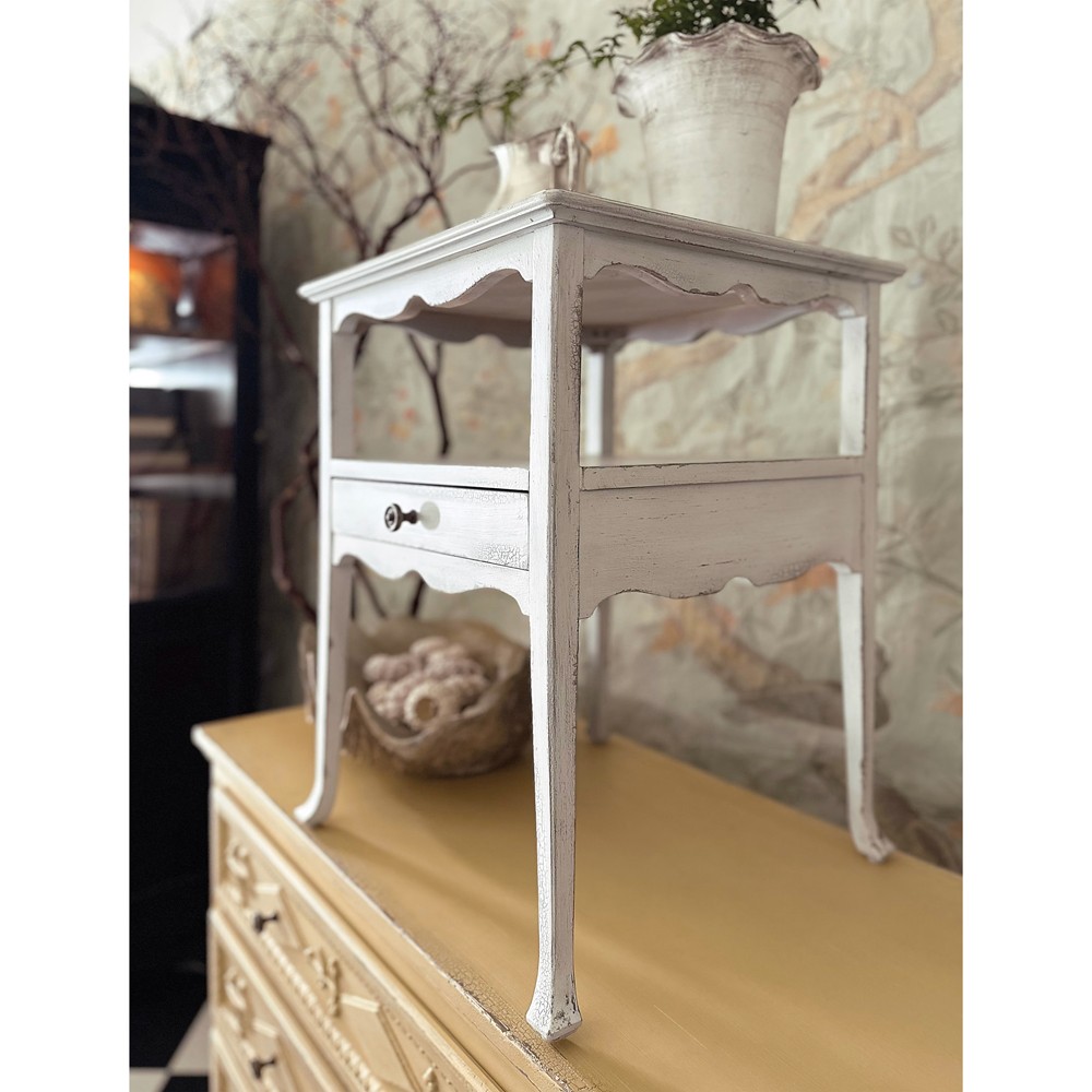 Steph French Country White Maple Wood Square Side Table|