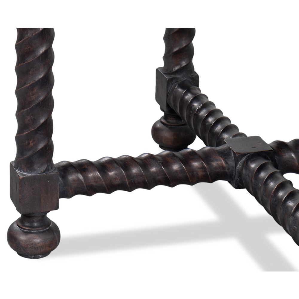 Stella Updated Traditional White Marble Brown Acacia Round Spindle Side Table|