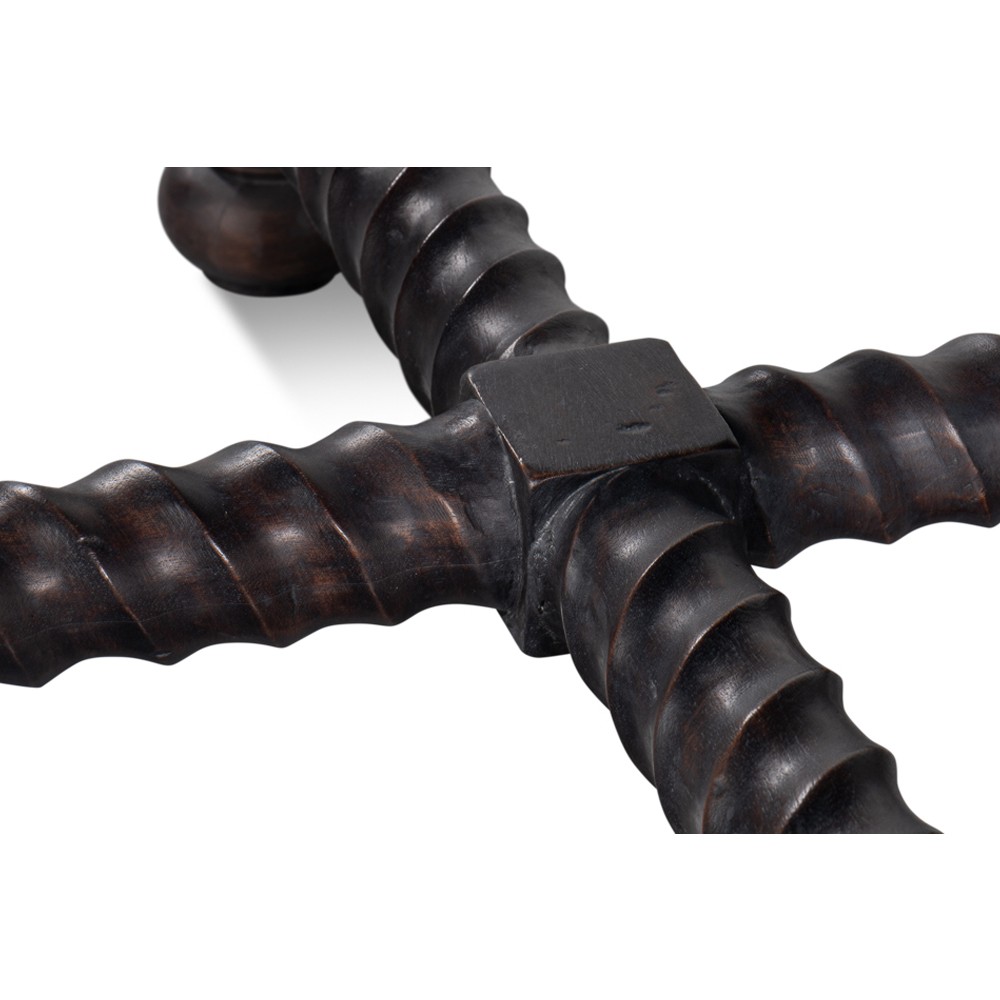 Stella Updated Traditional White Marble Brown Acacia Round Spindle Side Table|