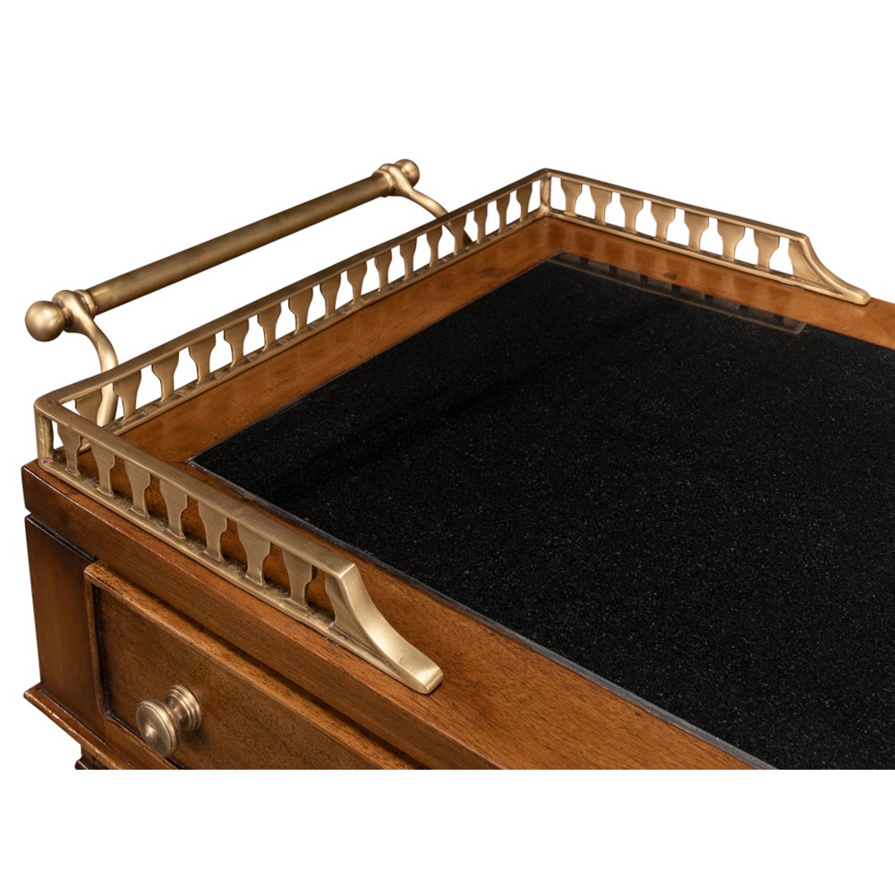 Quinn Updated Traditional Black Granite Brown Walnut Bar Cart|