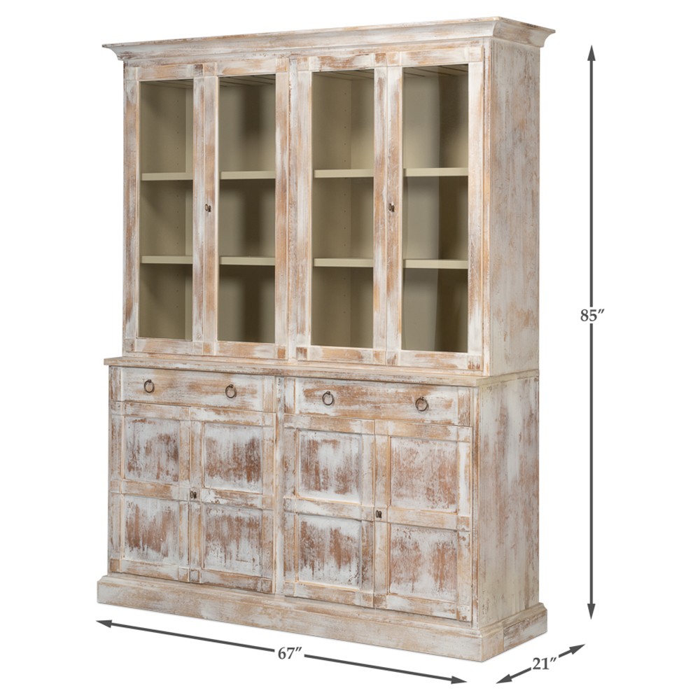 Diana Updated Traditional Distressed White Pine Wood Hutch|