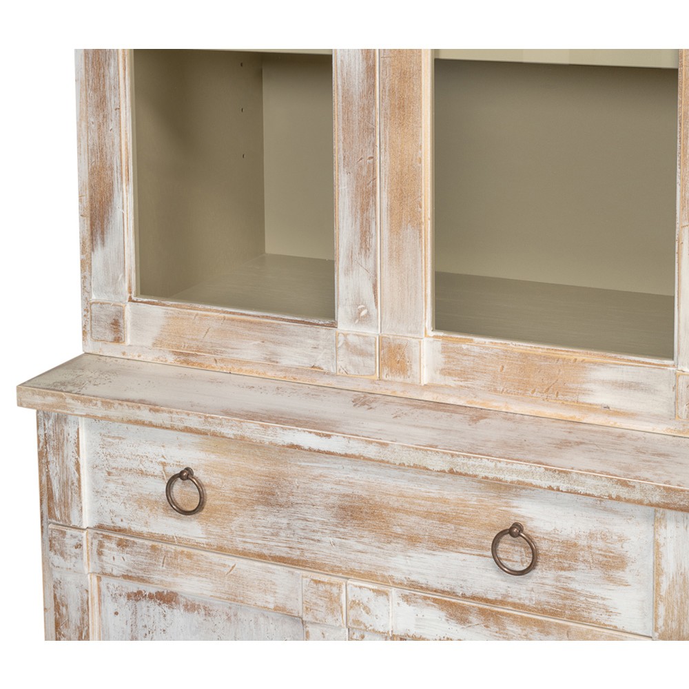Diana Updated Traditional Distressed White Pine Wood Hutch|